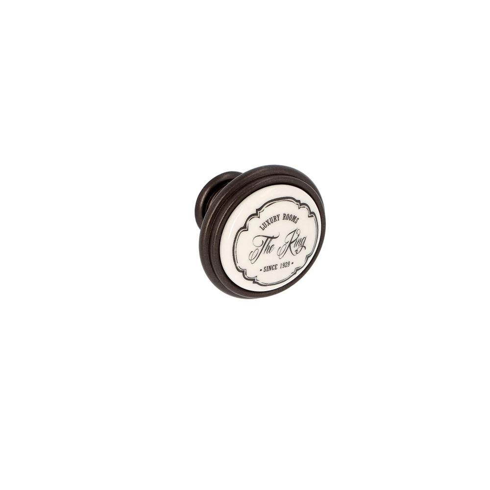 Giusti mintás fehér porcelán - sötétbarna bútorfogantyú gomb FG.P7701Q6R7G
