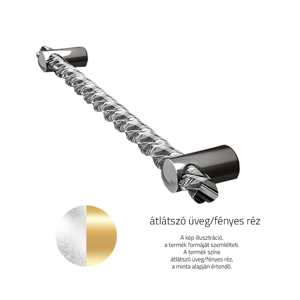 Glass Design Torcé víztiszta üveg / fényes réz 300 mm bútorfogantyú TR30T01F1