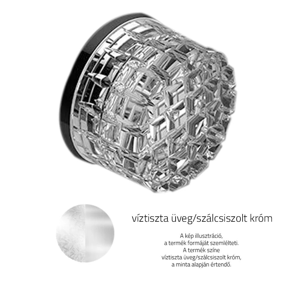 Glass Design CARRÉ víztiszta üveg / szálcsiszolt króm körrozettás bútorfogantyú CARREKT01F8