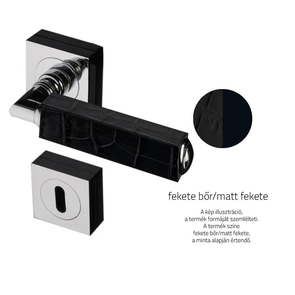 Glass Design CUBE Leather fekete bőr / matt fekete négyzetrozettás kilincsgarnitúra CUBELBKF30OP9