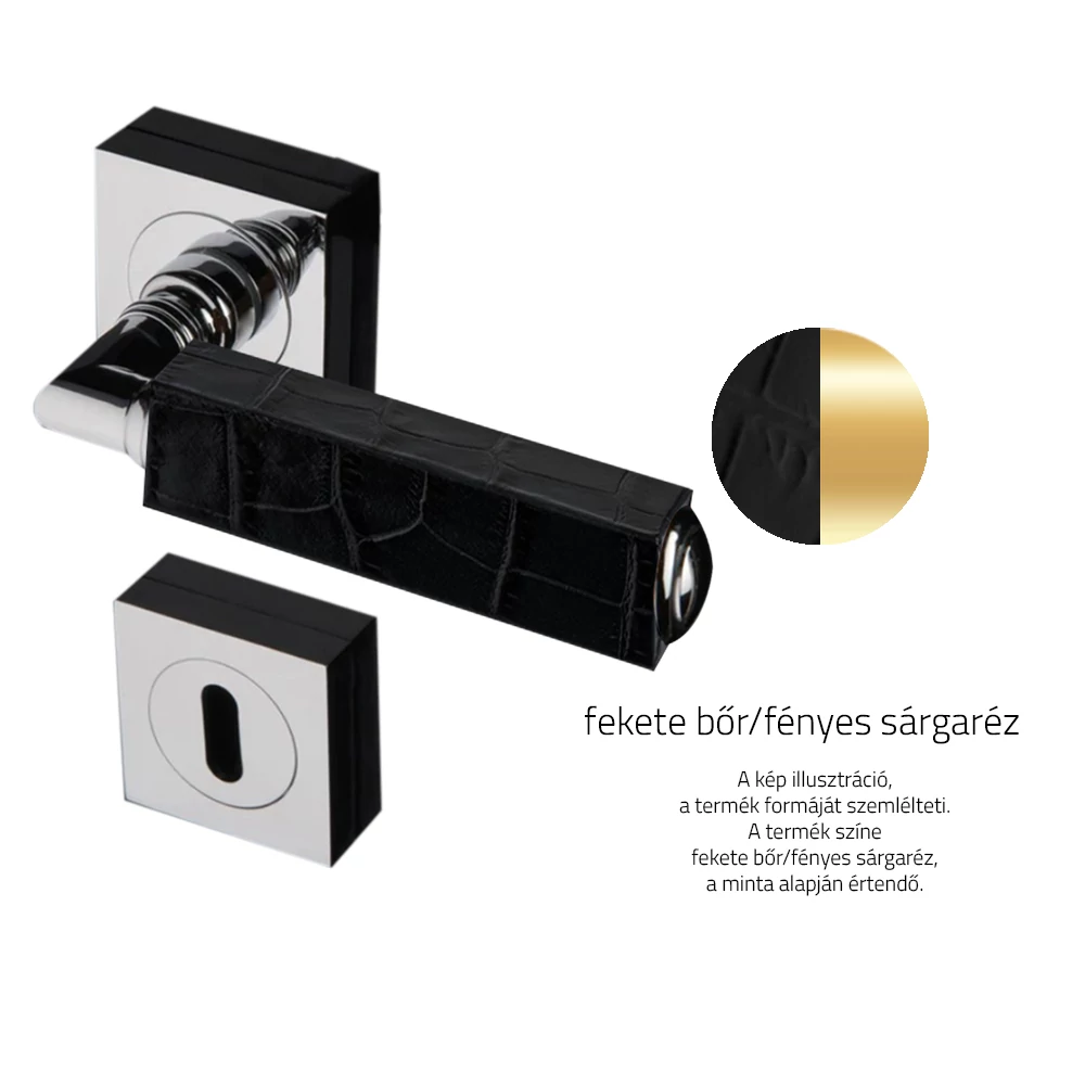 Glass Design CUBE Leather fekete bőr / fényes sárgaréz négyzetrozettás kilincsgarnitúra CUBELBKF1OP9