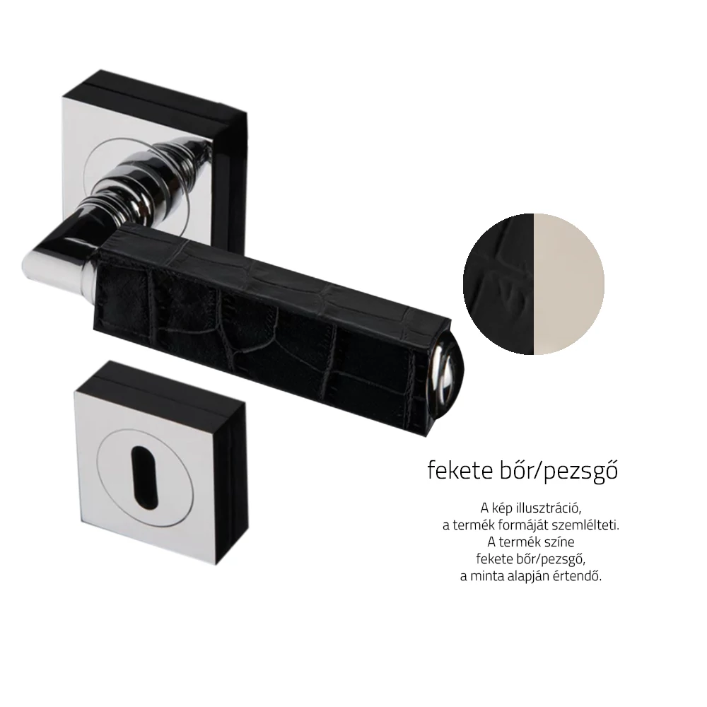 Glass Design CUBE Leather fekete bőr / pezsgő négyzetrozettás kilincsgarnitúra CUBELBK-F15