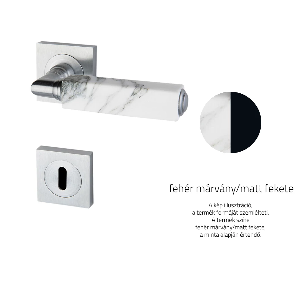 Glass Design CUBE Marble fehér márvány / matt fekete négyzetrozettás kilincsgarnitúra CUBEMRWF30OP9