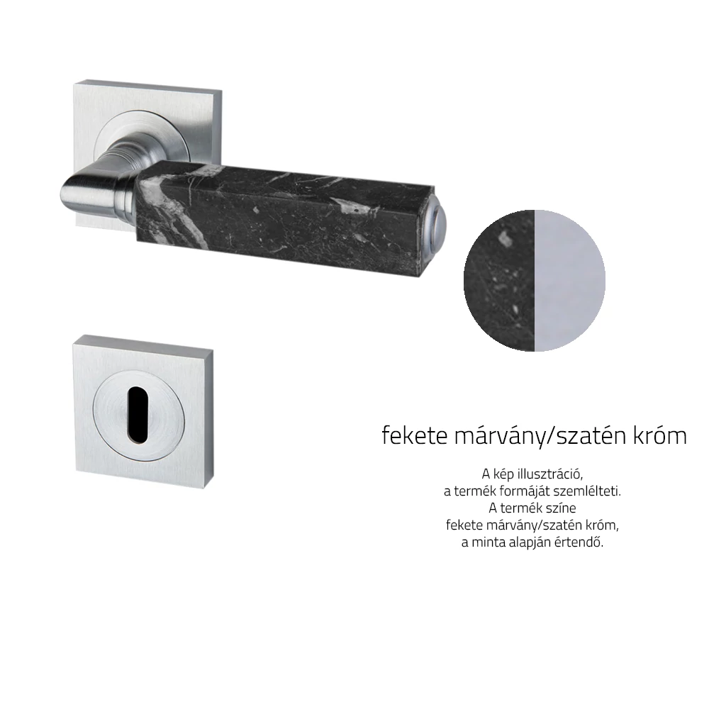 Glass Design CUBE Marble fekete márvány / szatén króm négyzetrozettás kilincsgarnitúra CUBEMRBF8OP9
