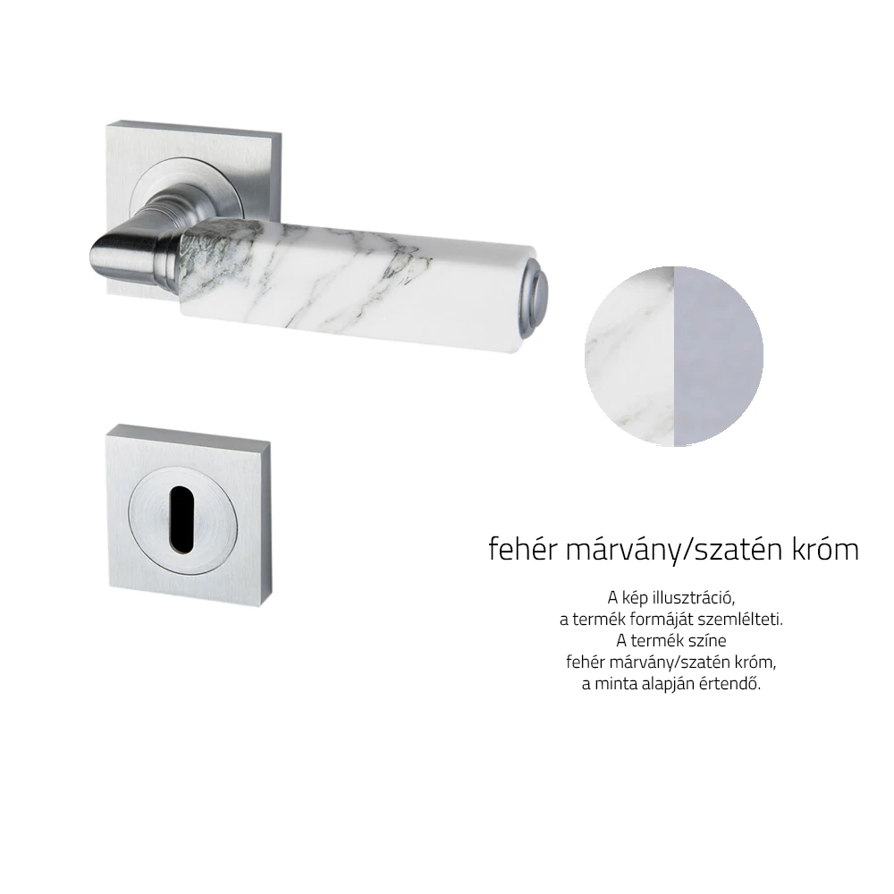 Glass Design CUBE Marble fehér márvány / szatén króm négyzetrozettás kilincsgarnitúra CUBEMRWF8OP9