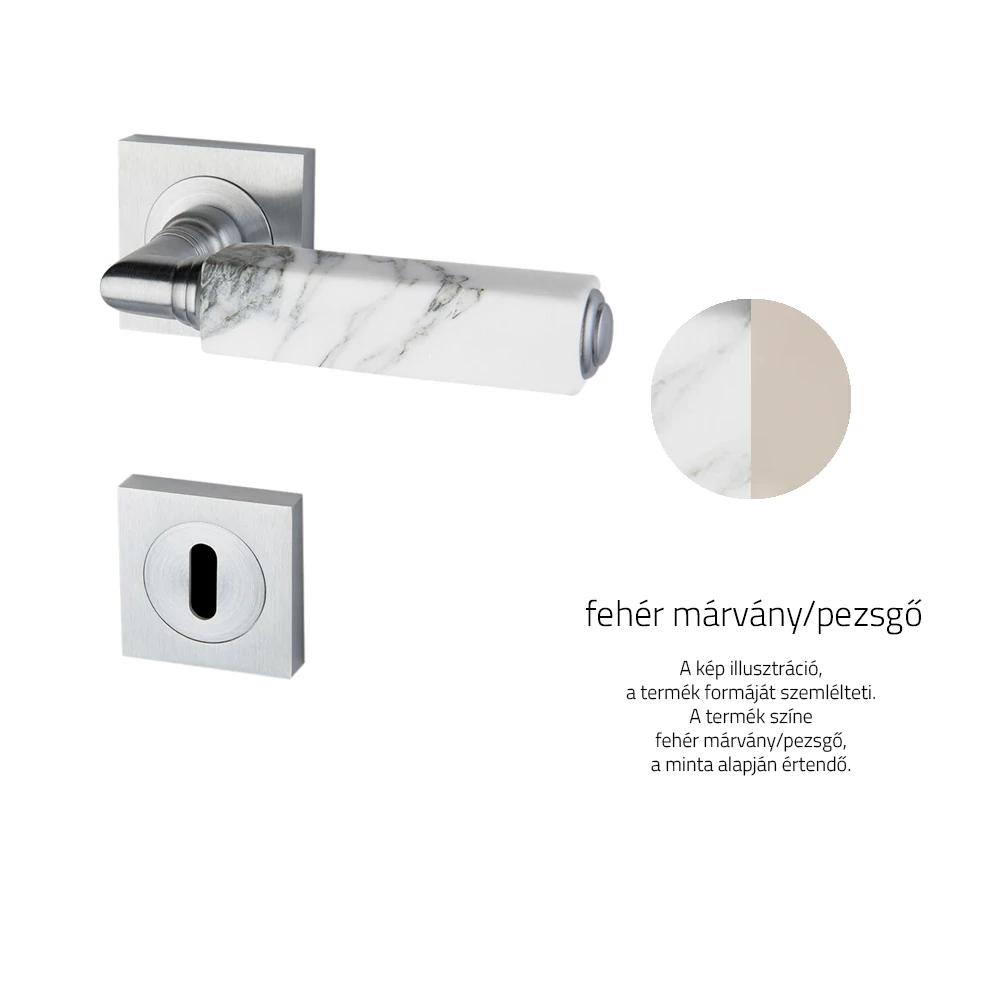 Glass Design CUBE Marble fehér márvány / pezsgő négyzetrozettás kilincsgarnitúra CUBEMRWF15OP