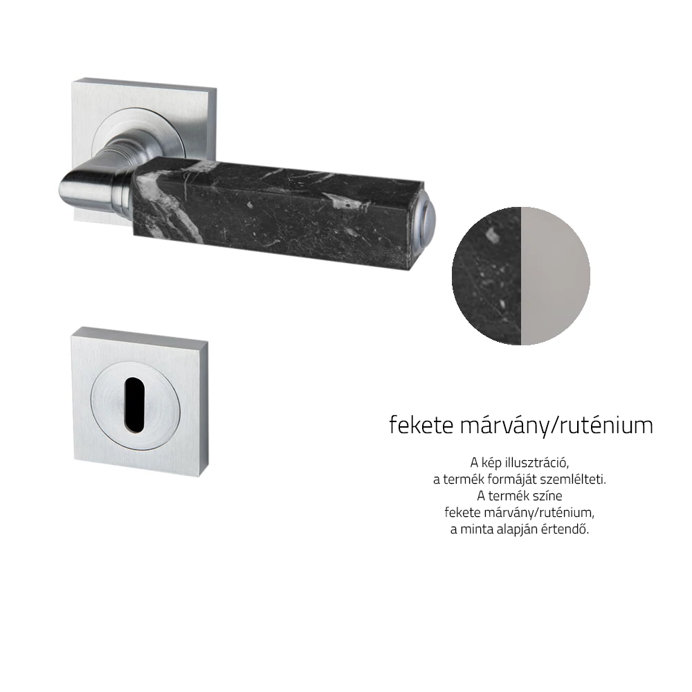 Glass Design CUBE Marble fekete márvány / ruténium négyzetrozettás kilincsgarnitúra CUBEMRBF14OP9