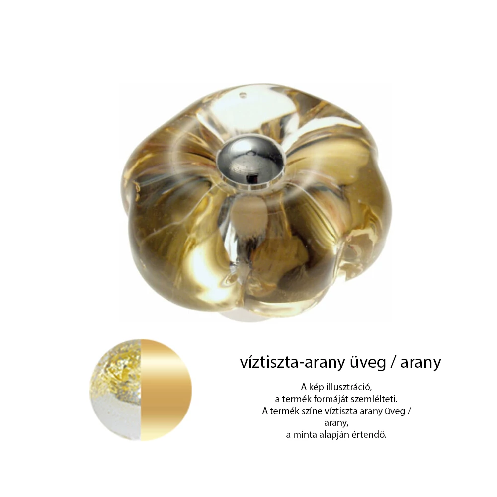 Glass Design DAISY víztiszta-arany / arany bútorfogantyú Ø 40 mm P366T24F3DM40