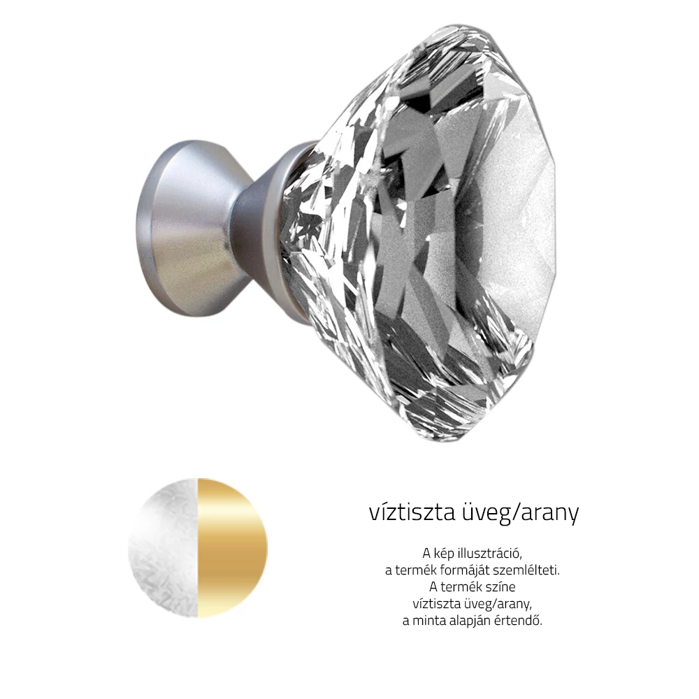 Glass Design DELUXE víztiszta üveg / arany bútorfogantyú Ø 30 mm DELUXEK30T01F3