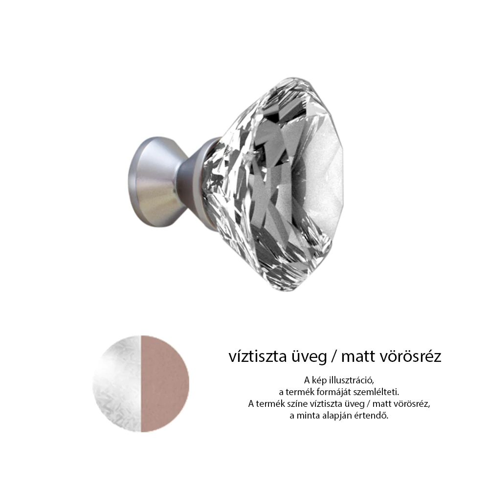 Glass Design DELUXE víztiszta üveg / matt vörösréz bútorfogantyú Ø 60 mm DELUXEK60T01F14