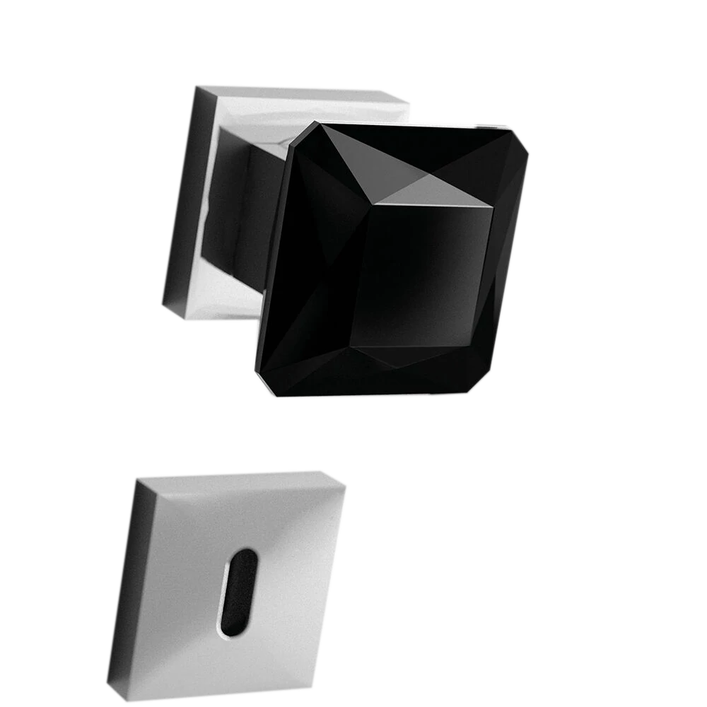 Glass Design DIAMOND Q fekete üveg / fényes króm négyzetrozettás gomb kilincsgarnitúra DIAMONDQT35F4OP9