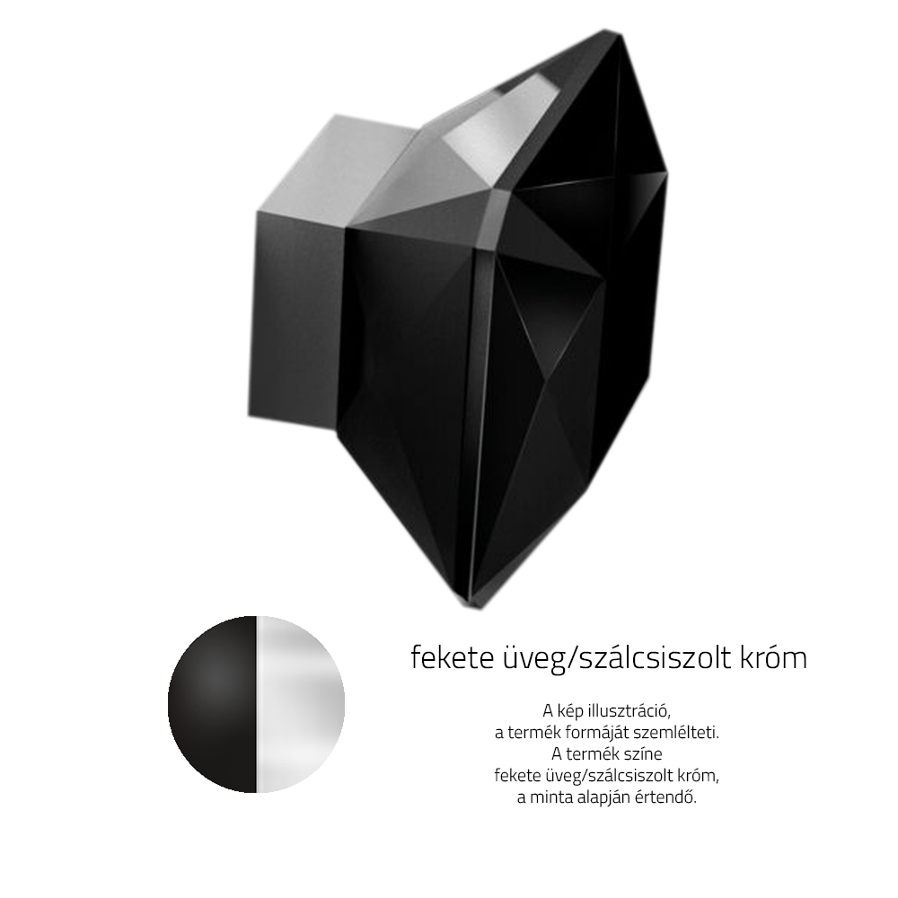 Glass Design DIAMOND fekete üveg / szálcsiszolt króm bútorfogantyú 50 x 50 mm DIAMPULL50T35F8