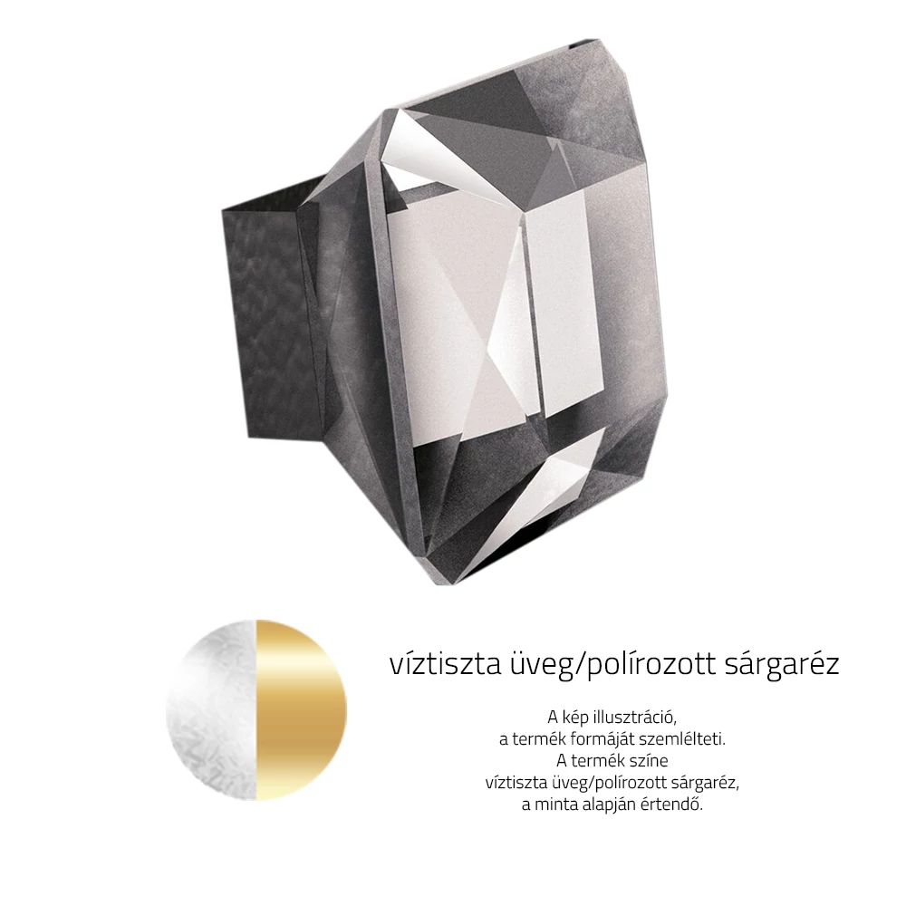 Glass Design DIAMOND víztiszta üveg / polírozott sárgaréz bútorfogantyú 50 x 50 mm DIAMPULL50T01F1