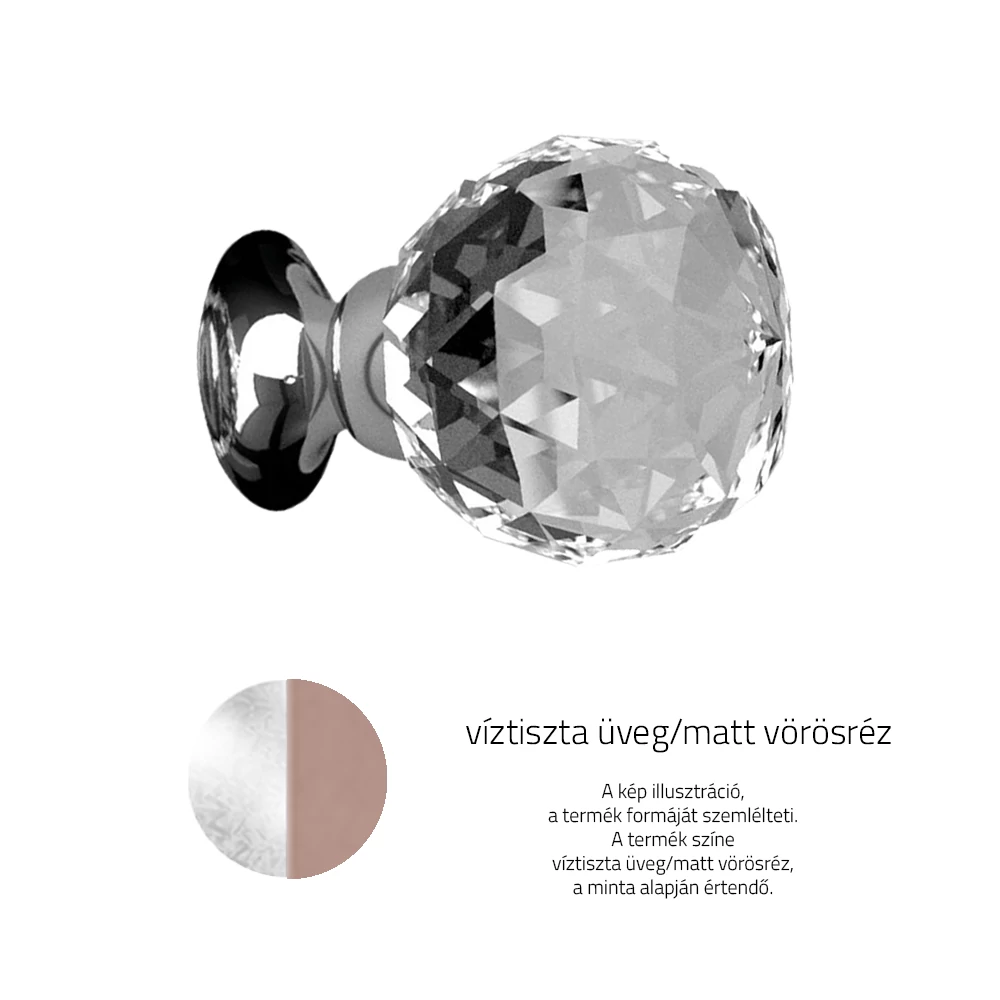 Glass Design GEO víztiszta üveg / matt vörösréz bútorfogantyú Ø 25 mm GEOPULL25T01F14