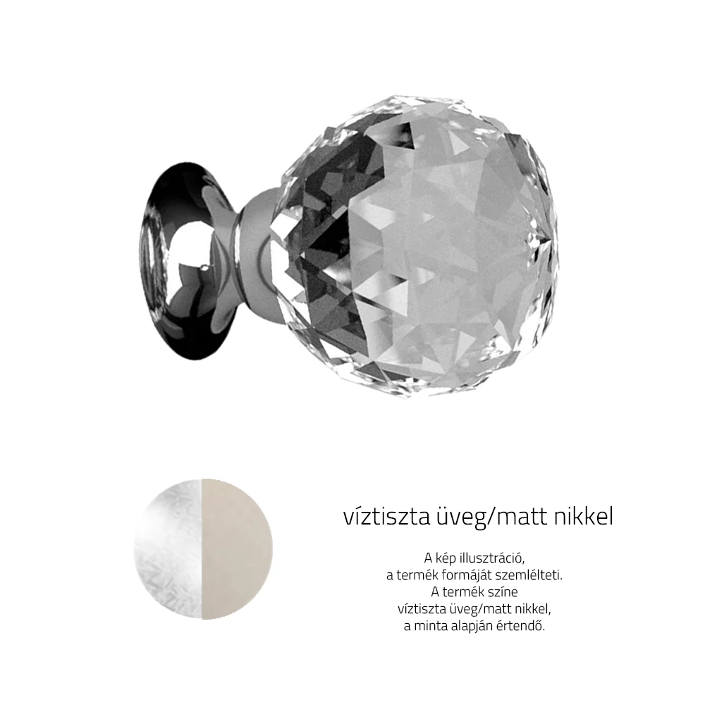 Glass Design GEO víztiszta üveg / matt nikkel bútorfogantyú Ø 25 mm GEOPULL25T01F5