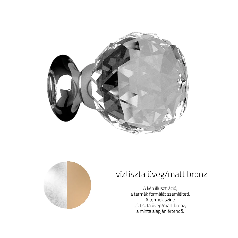 Glass Design GEO víztiszta üveg / matt bronz bútorfogantyú Ø 40 mm GEOPULL40T01F9