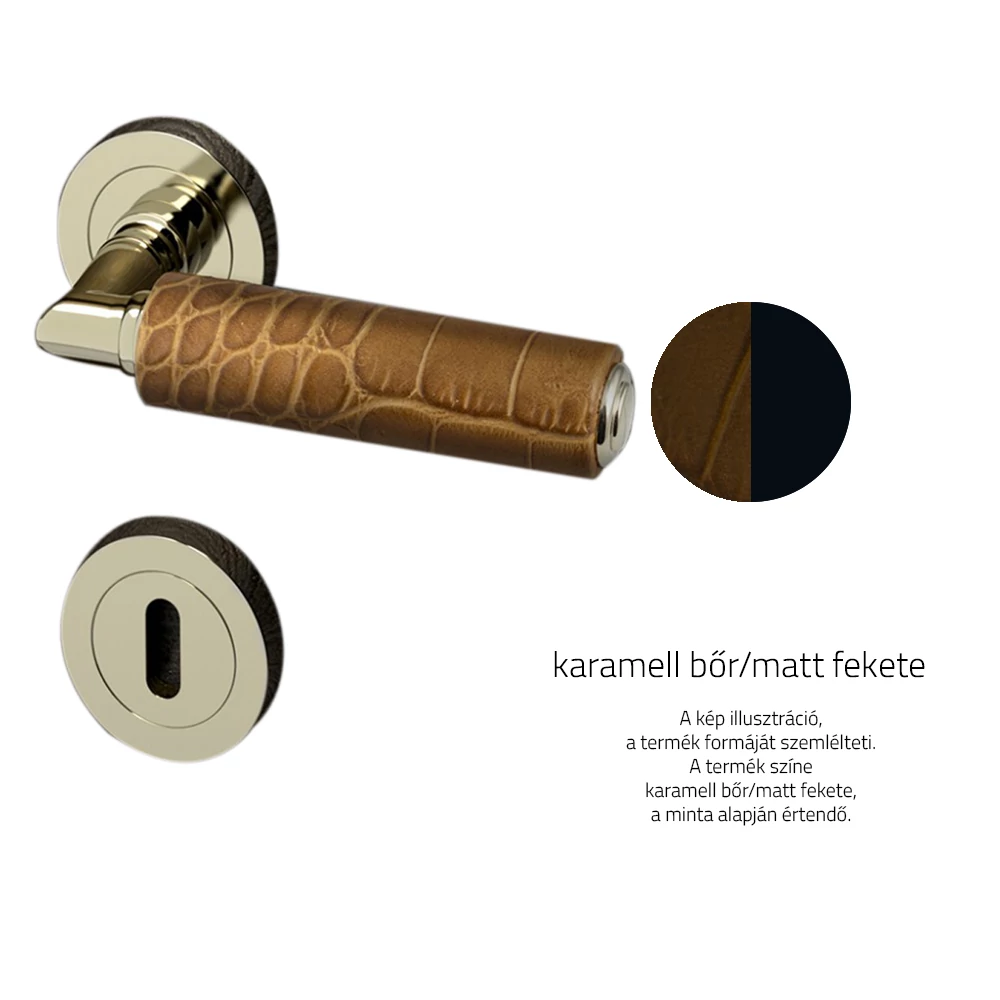 Glass Design KIKKA Leather karamell bőr / matt fekete körrozettás kilincsgarnitúra KIKKLCRF30OP2