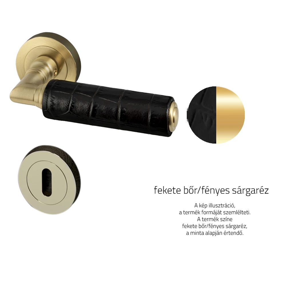 Glass Design KIKKA Leather fekete bőr / fényes sárgaréz körrozettás kilincsgarnitúra KIKKLBKF1OP2