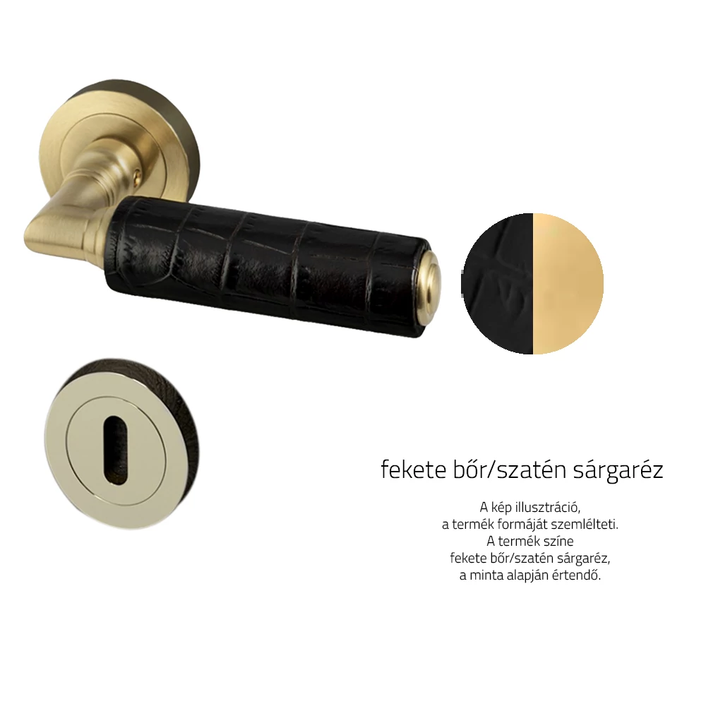 Glass Design KIKKA Leather fekete bőr / szatén sárgaréz körrozettás kilincsgarnitúra KIKKLBKF11OP2