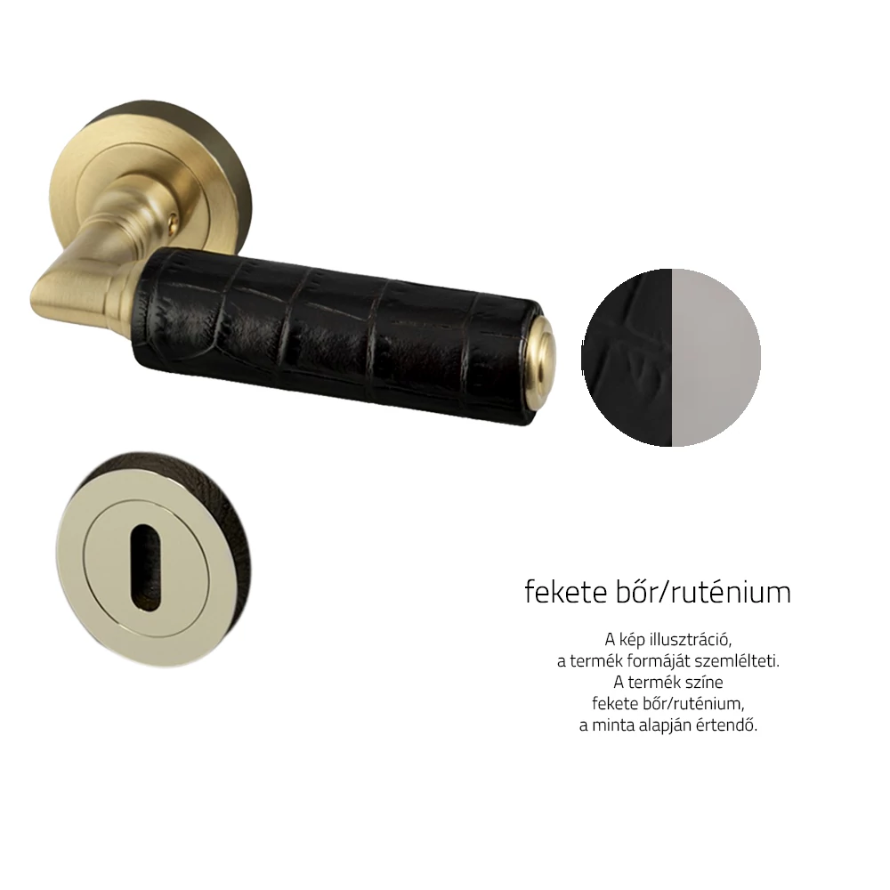 Glass Design KIKKA Leather fekete bőr / ruténium körrozettás kilincsgarnitúra KIKKLBKF14OP2