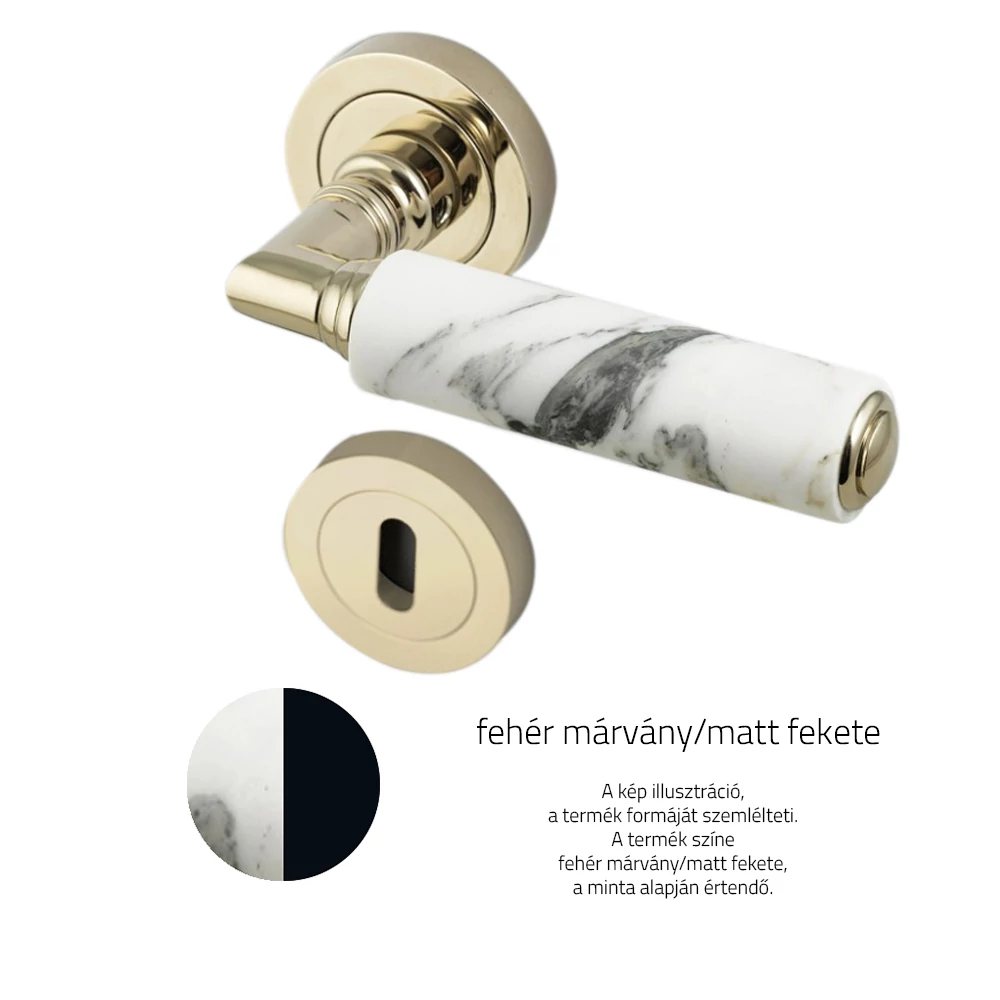 Glass Design KIKKA Marble fehér márvány / matt fekete körrozettás kilincsgarnitúra KIKKMRWF30OP2