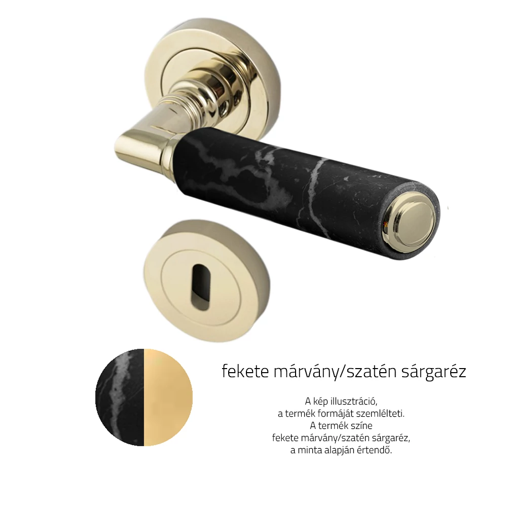 Glass Design KIKKA Marble fekete márvány / szatén sárgaréz körrozettás kilincsgarnitúra KIKKMRBF11OP2