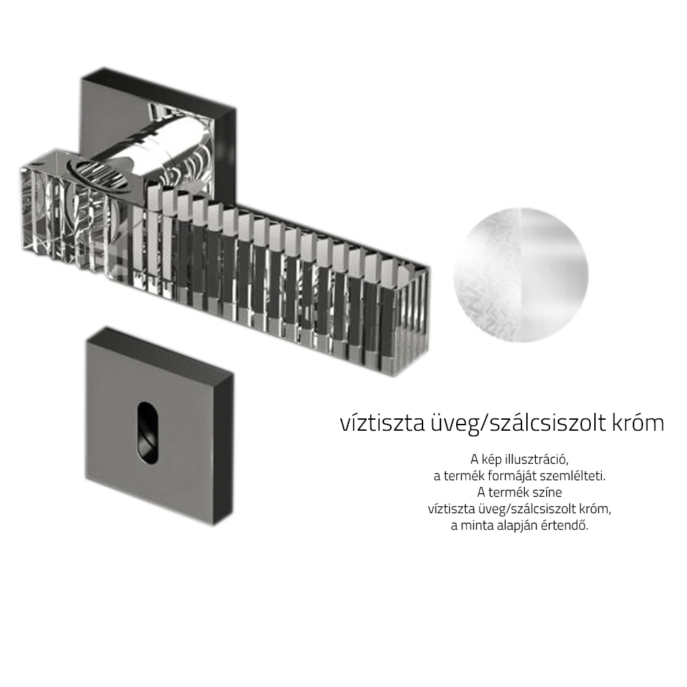 Glass Design KOS Home víztiszta üveg / szálcsiszolt króm négyzetrozettás kilincsgarnitúra KOSHT01F8OP9