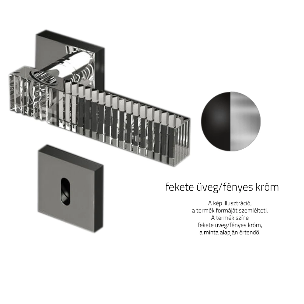 Glass Design KOS Home fekete üveg / fényes króm négyzetrozettás kilincsgarnitúra KOSHT35F4OP9