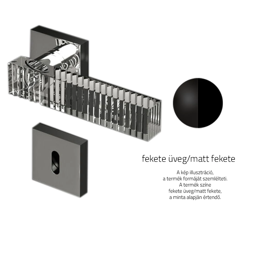 Glass Design KOS Home fekete üveg / matt fekete négyzetrozettás kilincsgarnitúra KOSHT35F30OP9