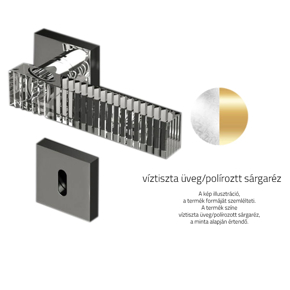 Glass Design KOS Home víztiszta üveg / polírozott sárgaréz négyzetrozettás kilincsgarnitúra KOSHT01F1OP9