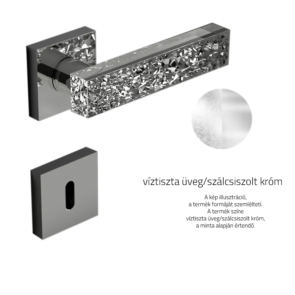 Glass Design KYMI ICE víztiszta üveg / szálcsiszolt króm négyzetrozettás kilincsgarnitúra KYMIICEHT01F8OP9