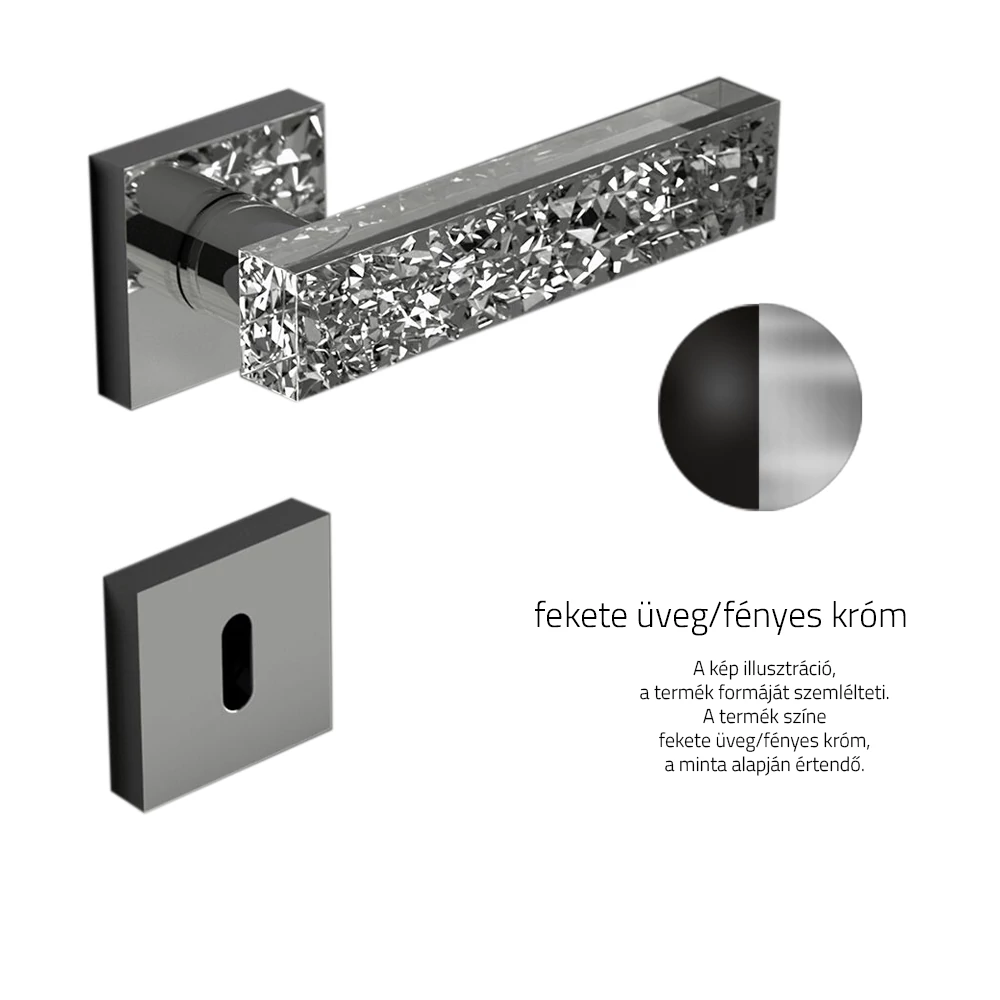 Glass Design KYMI ICE fekete üveg / fényes króm négyzetrozettás kilincsgarnitúra KYMIICEHT35F4OP9