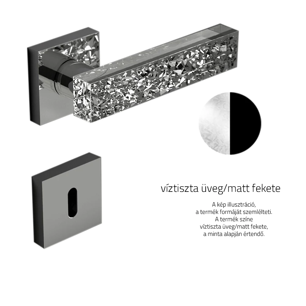 Glass Design KYMI ICE víztiszta üveg / matt fekete négyzetrozettás kilincsgarnitúra KYMIICEHT01F30OP9