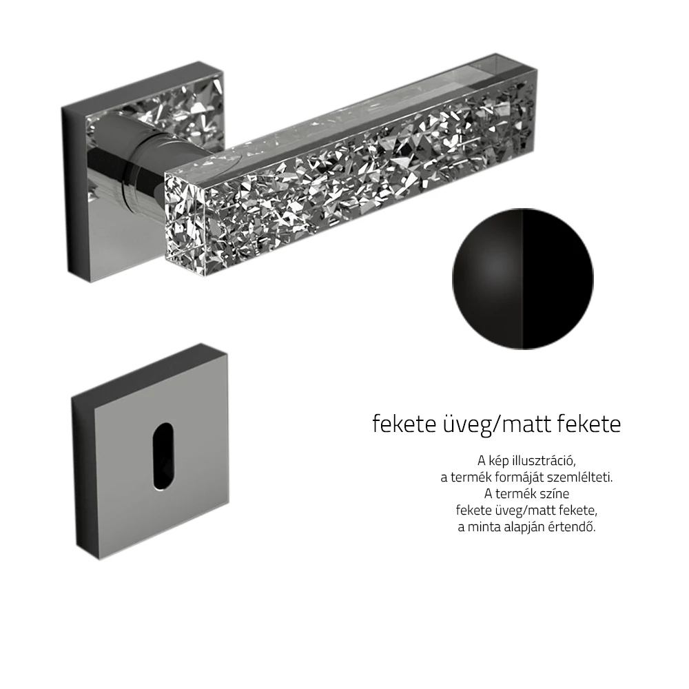 Glass Design KYMI ICE fekete üveg / matt fekete négyzetrozettás kilincsgarnitúra KYMIICEHT35F30OP9P