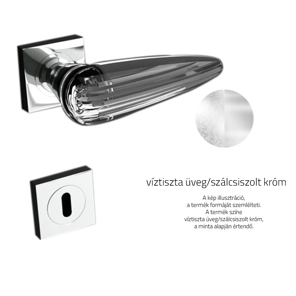 Glass Design OKA víztiszta üveg / szálcsiszolt króm négyzetrozettás kilincsgarnitúra OKAHT01F8OP9