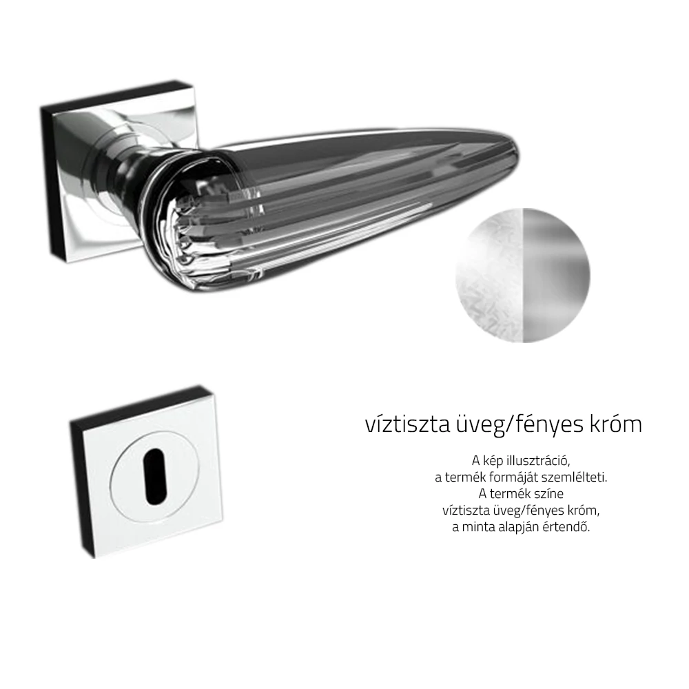 Glass Design OKA víztiszta üveg / fényes króm négyzetrozettás kilincsgarnitúra OKAHT01F4OP9