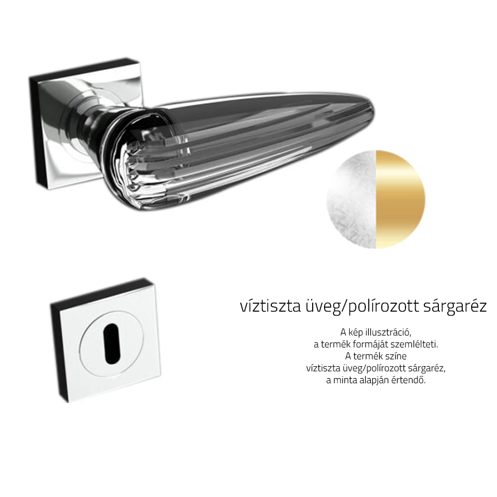 Glass Design OKA víztiszta üveg / polírozott sárgaréz négyzetrozettás kilincsgarnitúra OKAHT01F1OP9