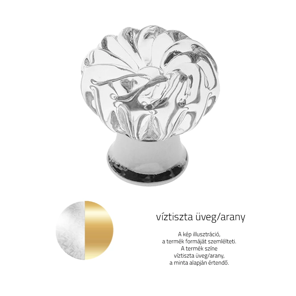 Glass Design P341 víztiszta üveg / arany bútorfogantyú Ø 25 mm P341T01F3DM25
