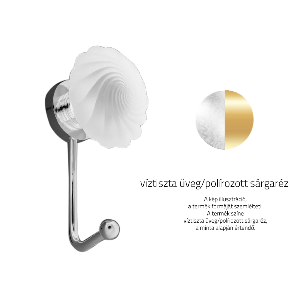 Glass Design TORCE Coat P701 víztiszta üveg / polírozott sárgaréz akasztó Ø 68 mm P701T01F1