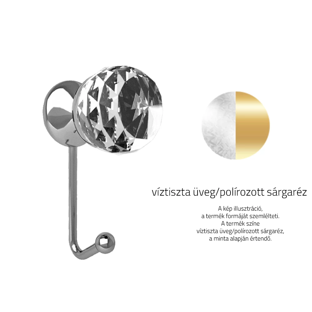Glass Design GEO COAT P708 víztiszta üveg / polírozott sárgaréz akasztó Ø 40 mm P708T01F1
