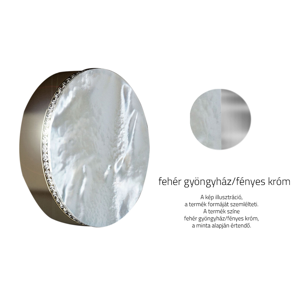 Glass Design PERLA Lux fehér gyöngyház Swarovski kristályokkal / fényes króm bútorfogantyú Ø 30mm PERLALMPSWF4DM30