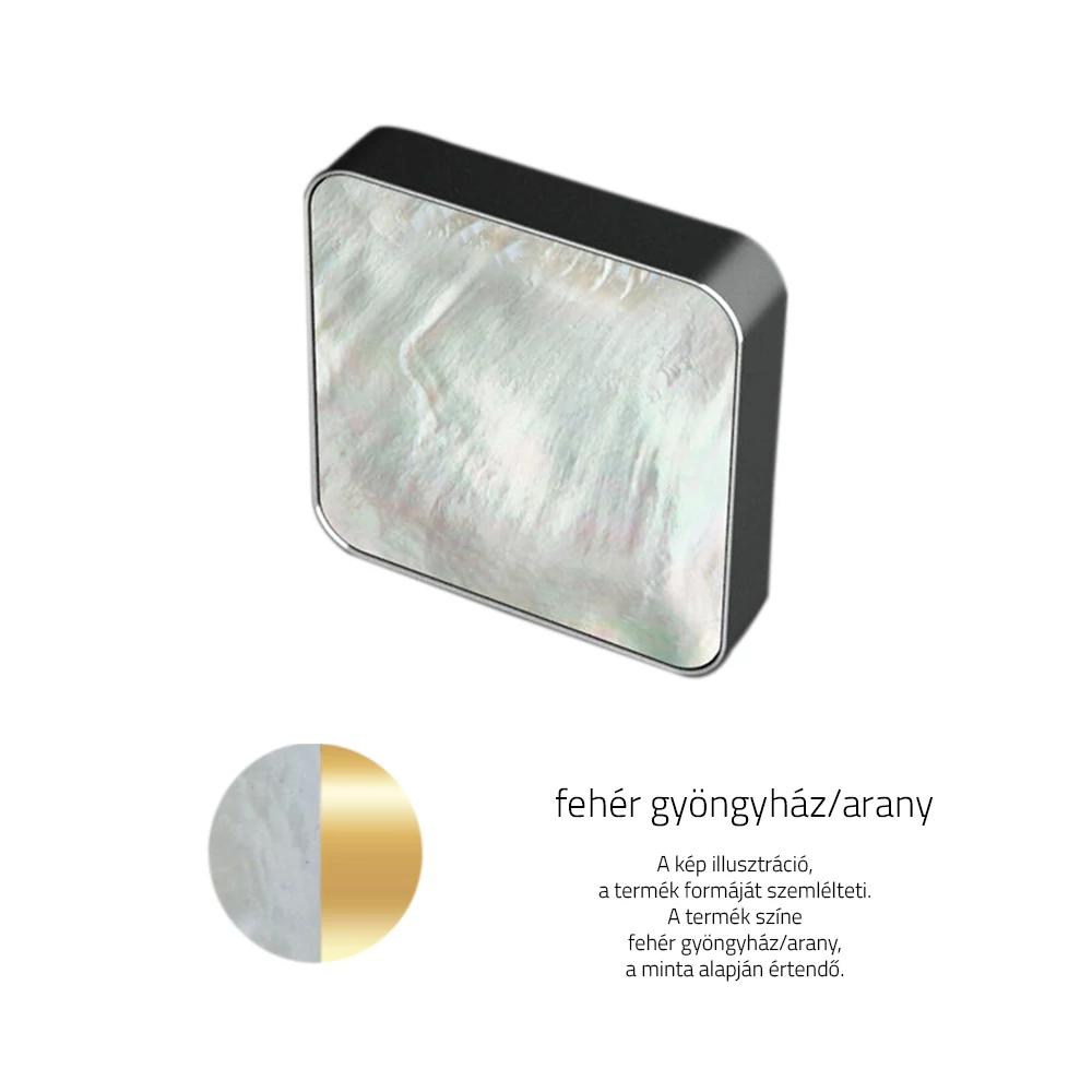 Glass Design PERLA Quadro fehér gyöngyház / arany bútorfogantyú 40 x 40 mm PERLAQMPF340X40