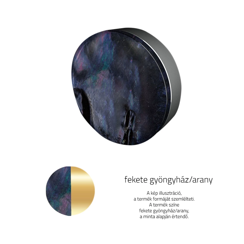 Glass Design PERLA Tondo fekete gyöngyház / arany bútorfogantyú Ø 40mm PERLATSMF3DM40