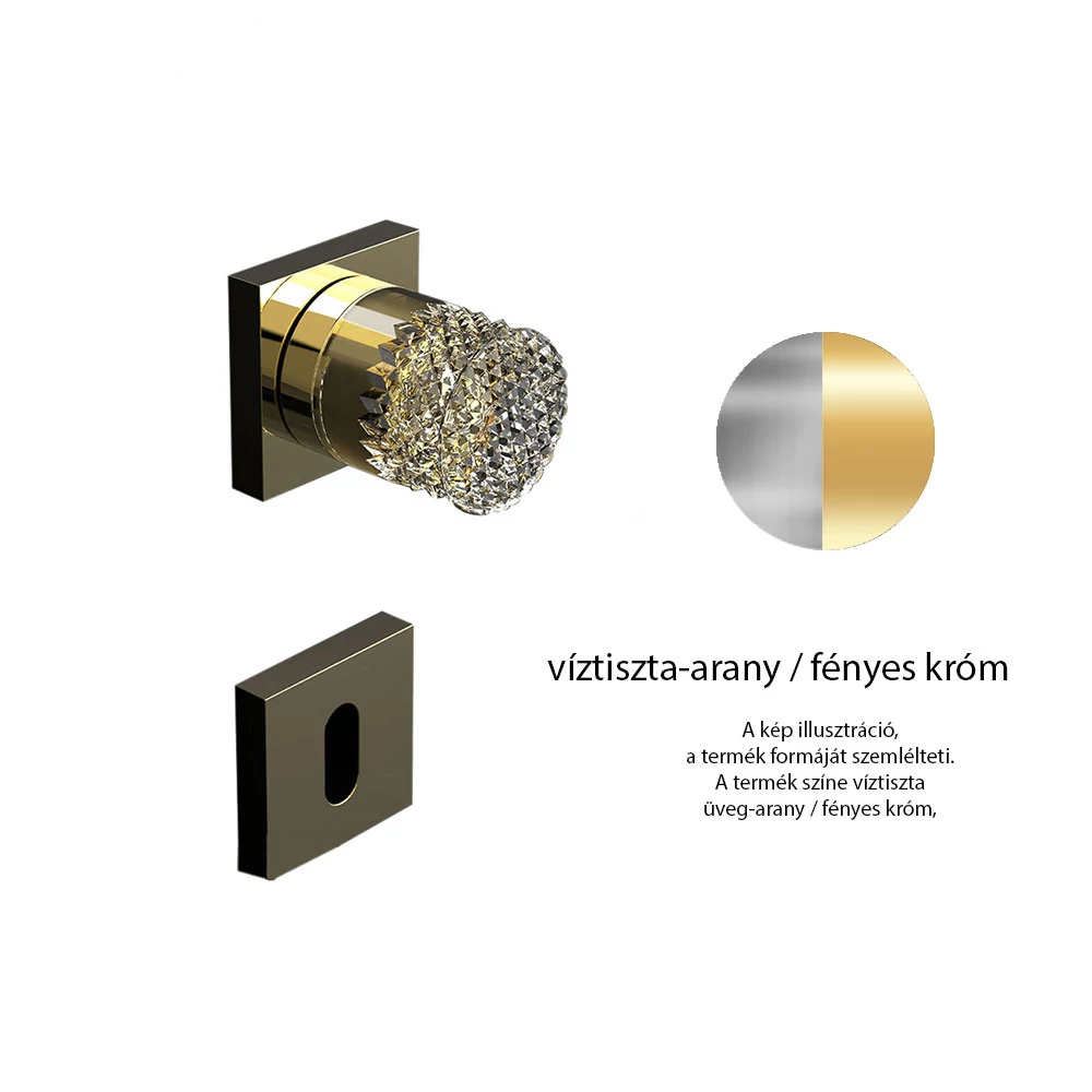 Glass Design Princess Home víztiszta üveg-arany / fényes króm négyzetrozettás gomb kilincsgarnitúra PRINCESSHGDF4OP9