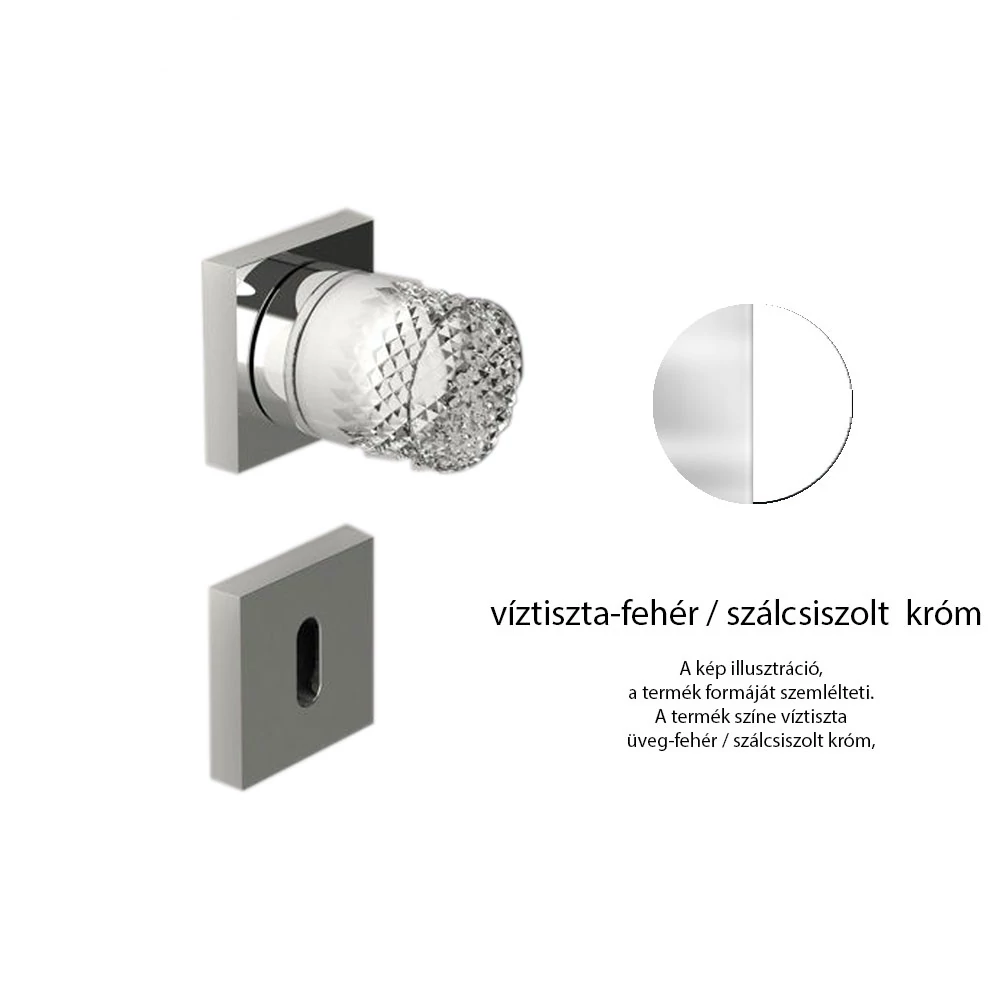 Glass Design Princess Home víztiszta üveg-fehér / szálcsiszolt króm négyzetrozettás gomb kilincsgarnitúra PRINCESSHBOF8OP9