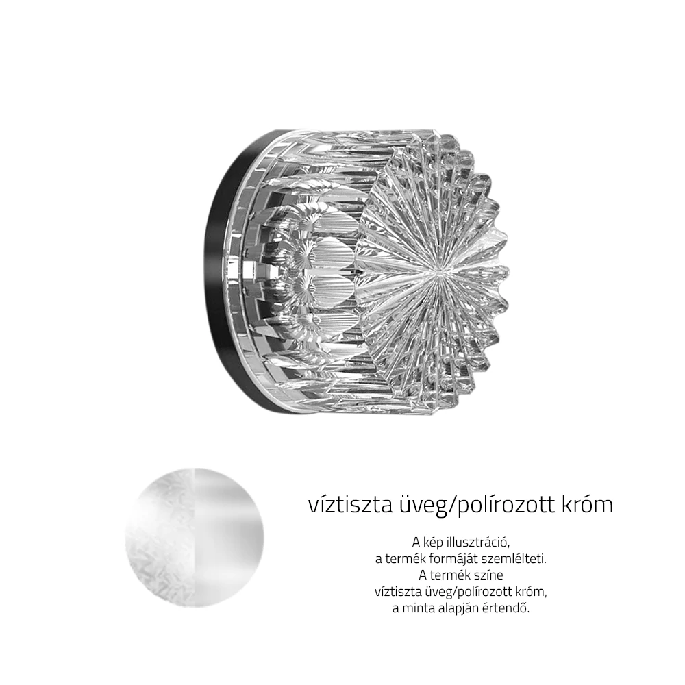 Glass Design RAY víztiszta üveg / szálcsiszolt króm bútorfogantyú Ø 42 mm RAYKT01F8