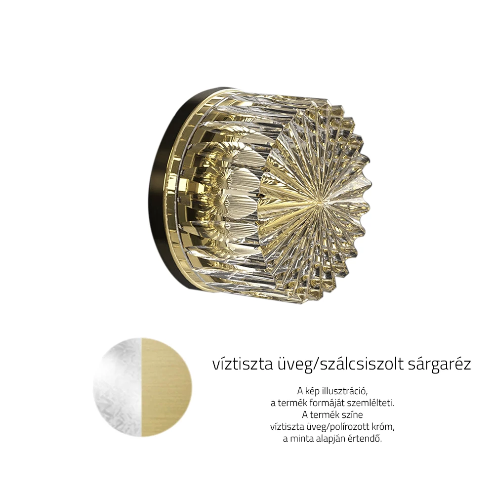 Glass Design RAY víztiszta üveg / szálcsiszolt sárgaréz bútorfogantyú Ø 42 mm RAYKT01F11