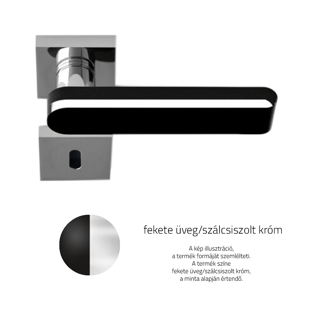 Glass Design ROUND Home fekete üveg / szálcsiszolt króm négyzetrozettás kilincsgarnitúra ROUNDHT30F8OP9