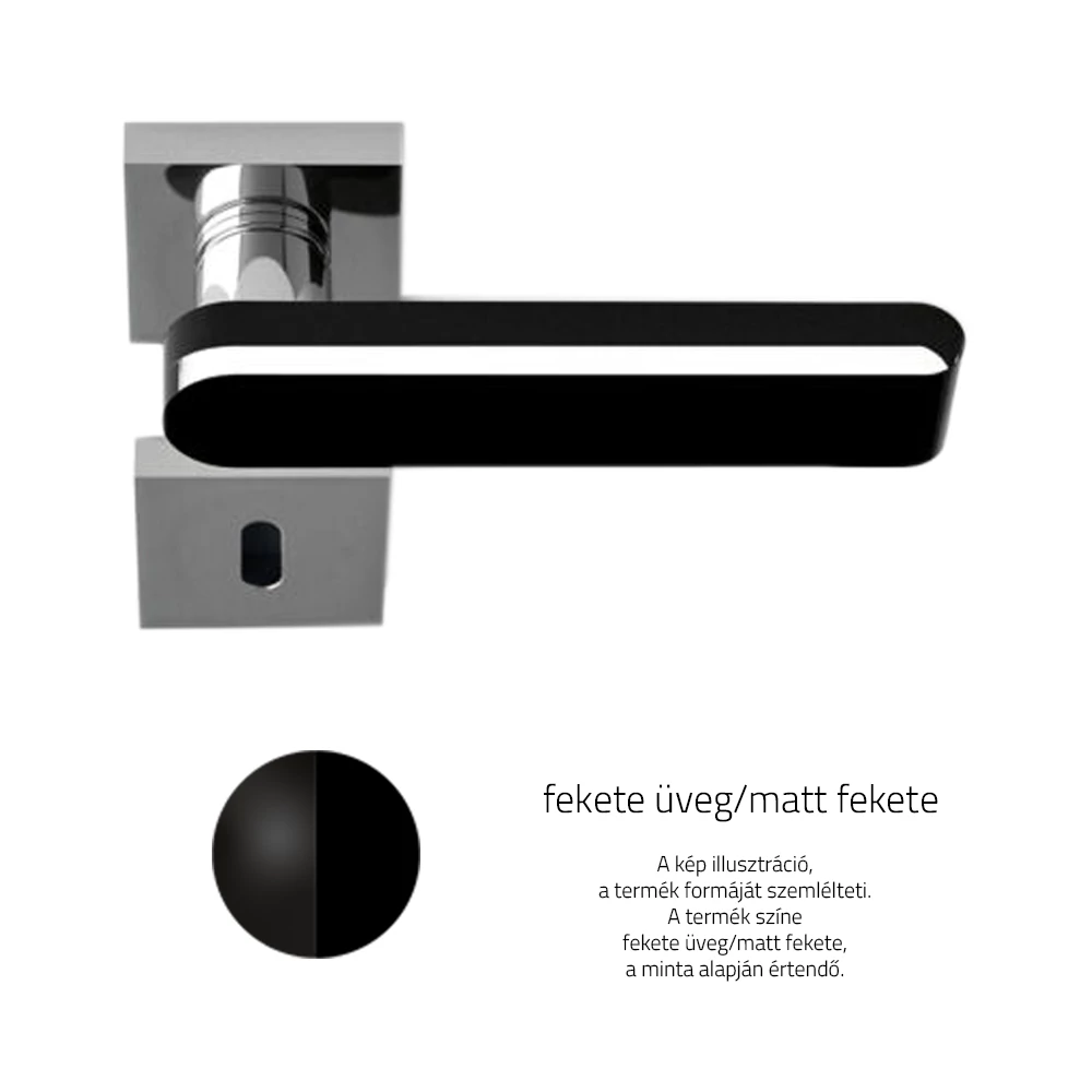 Glass Design ROUND Home fekete üveg / matt fekete négyzetrozettás kilincsgarnitúra ROUNDHT30F30OP9