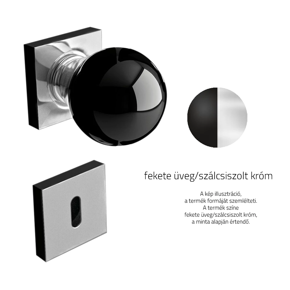 Glass Design SFERA Home fekete üveg / szálcsiszolt króm négyzetrozettás gomb kilincsgarnitúra SFERAHT35F8OP9